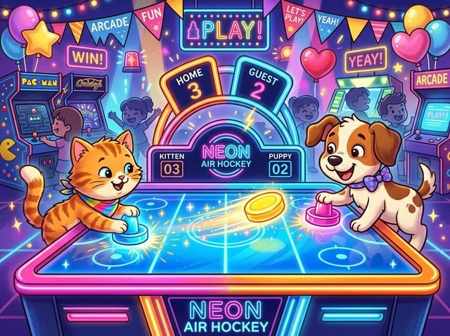 Play Neon Air Hockey: Table Battle - an electrifying neon air hockey duel against smart computer AI.